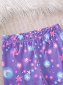 [6 Sets Randomly Sent 1 Set]Young Girls Pajamas Cartoon Glow-In-The-Dark Print Long Sleeve Long Pants Knit Snug Fit Sleepwear Home Set - Multicolor - View 7