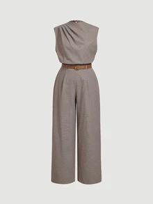 SHEIN MOD Plus Size Women Plaid Print Jumpsuit With Free Belt, Straight Leg - Multicolor - View 2