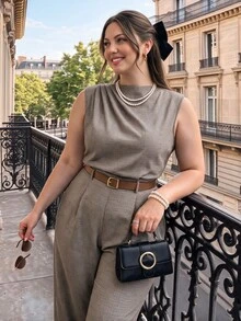 SHEIN MOD Plus Size Women Plaid Print Jumpsuit With Free Belt, Straight Leg - Multicolor - View 1