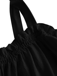 SHEIN MOD Plus Size Black Summer Boho Vacation Women's Retro Spaghetti Strap Loose Layered Ruffle Trim Top, Casual Korean Fashion Cute Sweet Wear - Black - View 7