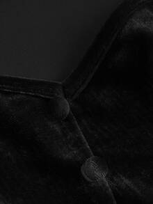 SHEIN MOD 大码天鹅绒羊腿袖连衣裙，中式领，蝴蝶结，秋冬 - 黑色 - 查看 6