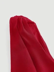 SHEIN MOD Plus Size Women's Multi-Layered Hem Waist Ruched Black Dress - Red - View 5