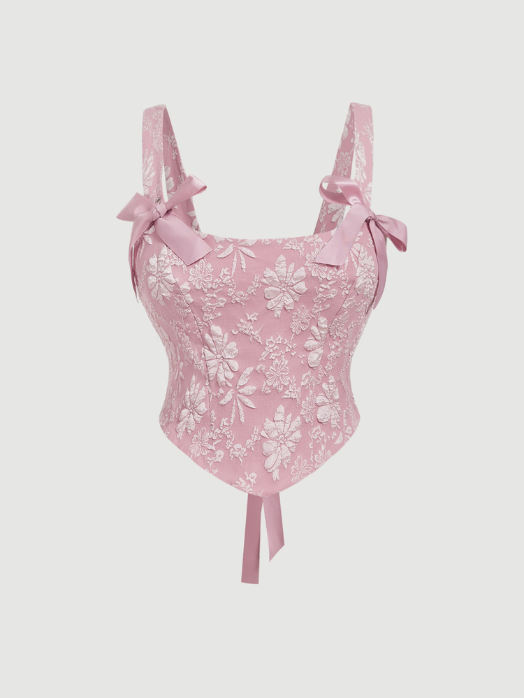 SHEIN MOD Plus Size Women Floral Jacquard Pink Camisole Tank Top,Valentine Day - Pink - View 2