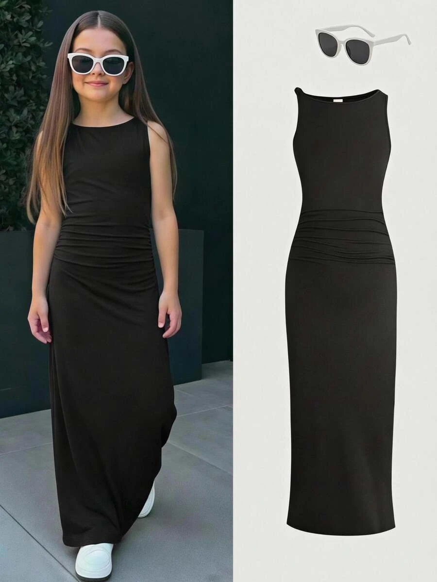 Firerie Kids Firerie Kids Tween Girl Slim Fit Casual Round Neck Sleeveless Hem Split Dress Tween Girl - Black - View 1