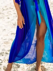 Swim Vcay Ombre Print Belted Kimono,Summer Beach - Blue - View 4