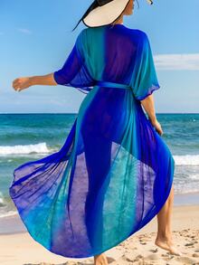 Swim Vcay Ombre Print Belted Kimono,Summer Beach - Blue - View 3