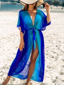 Swim Vcay Ombre Print Belted Kimono,Summer Beach - Blue - View 2