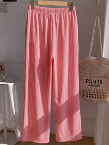 TOM & JERRY X SHEIN SHEIN EZwear Plus Size Striped Drawstring Waist Casual Long Pants For Beach Vacation, Holiday Fall - Multicolor - View 2