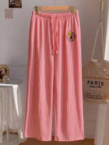 TOM & JERRY X SHEIN SHEIN EZwear Plus Size Striped Drawstring Waist Casual Long Pants For Beach Vacation, Holiday Fall - Multicolor - View 4