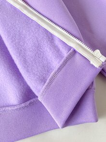 SHEIN X Care Bears 1件少女休閒百搭紫色卡通熊圖案連帽寬鬆長袖開襟運動衫，適合日常穿著、室內、運動、拍照、假期、生日，秋冬適用 - 紫色 - 查看 7