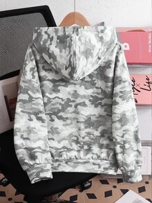 SHEIN 青少年女孩休閒極簡風兒童款仿水洗迷彩滿版印花運動衫，適合秋冬穿著 - 彩色 - 查看 5