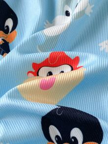 LOONEY TUNES X SHEIN 1pc Baby Boys Casual Cute Fun Cartoon Pattern Versatile Knit Blue Cartoon Pattern Embroidered Polo Collar Long Sleeve Romper Suitable For Indoor, Outdoor, Autumn/Winter, Birthday, Holiday - Blue - View 8