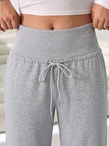 Solflare Grey Plus Size Women's Solid Color Drawstring High Waist Wide Leg Casual Baggy Cowgirl Sports Pants Fitness Work Gym Beach Home In Fall - Light Grey - View 6