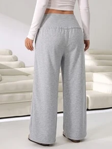 Solflare Grey Plus Size Women's Solid Color Drawstring High Waist Wide Leg Casual Baggy Cowgirl Sports Pants Fitness Work Gym Beach Home In Fall - Light Grey - View 2