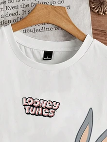 LOONEY TUNES X SHEIN Daypath 男士卡通印花圓領寬肩背心 白色休閒度假街頭風 - 彩色 - 查看 3