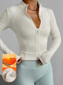 DAZY Chaqueta ajustada de manga larga para entrenamiento, running y yoga - Blanco - Ver 1