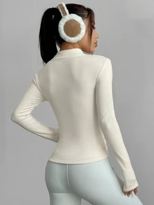 DAZY Chaqueta ajustada de manga larga para entrenamiento, running y yoga - Blanco - Ver 2