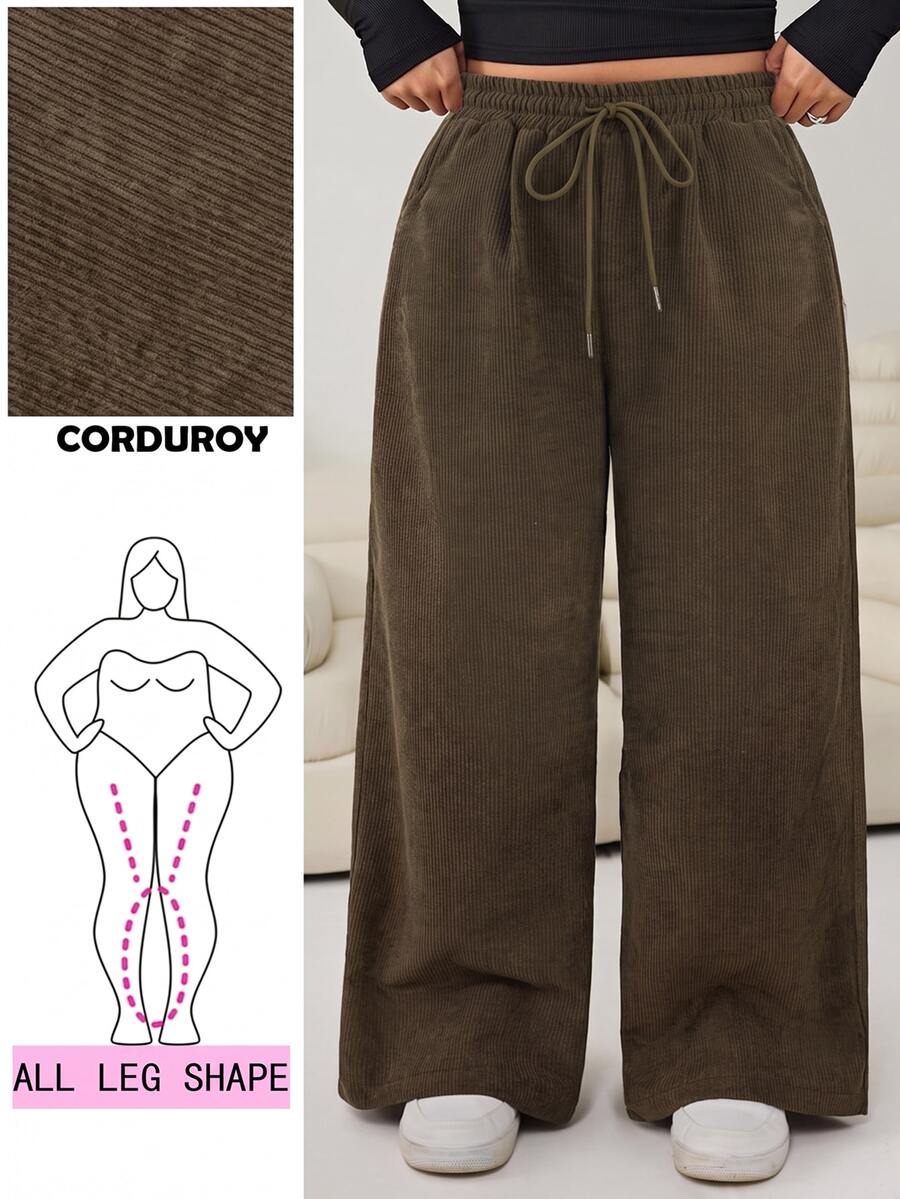 Solflare Relaxed Fit Chocolate Brown Corduroy Wide Leg Plus Size Long ...