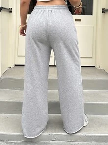 Muchica Plus Size Women Plain Grey Ripped Design Sweatpants,Plus Size Casual Elastic Waist Grunge Pants For Rave,Autumn,Daily Commute,Party,Y2k,Sports Style - Light Grey - View 2
