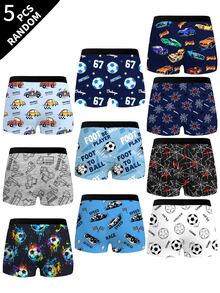 [5 Random Pieces]Boys' Boxer Briefs, Various Elements Football, Car, Spider, Soft Skin-Friendly Fabric, Suitable For Boys Fall Baby Blue Baby Pink - Multicolor - View 2