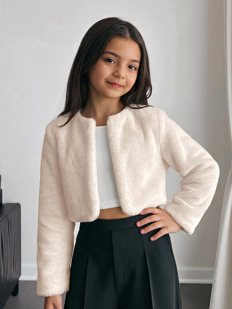 Firerie Kids Firerie Kids Tween Girl Autumn/Winter Simple Faux Fur Coat, Suitable For Parties And Outings - Apricot - View 3