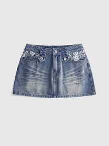 ROMWE Women's Butterfly Lace Y2K Denim Skirt - Multicolor - View 3