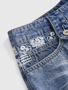 ROMWE Women's Butterfly Lace Y2K Denim Skirt - Multicolor - View 4