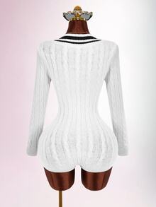 Amplova Women's Knight Graphic Contrast Color Casual Daily Knit Romper - Brown - View 2