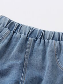 SHEIN 男童 2 件套：紋理紅色圓領衛衣與直筒水洗牛仔褲，休閒日常風格 - 紅色 - 查看 7