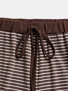 GlowEve CURVE Plus Size Women's Striped Camisole, Long Pants And Long Sleeve Cardigan Casual Set Fall - Brown - View 7