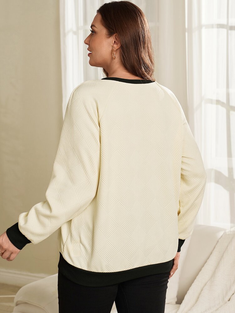 EMERY ROSE Women's Plus Size Textured Colorblock Crew Neck Raglan Sleeve Casual Sweatshirt Fall Winter 2026 Brunch Homewear Formal All White - Multicolor - View 3