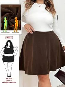 SHEIN CURVE+ Plus Size Women's Autumn/Winter New Solid Color Casual Knit Midi Skirt, Suitable For Daily Commute, Holiday Party, Christmas, Halloween Fall - Green - View 1