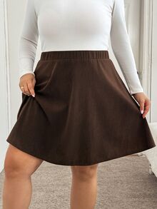 SHEIN CURVE+ Plus Size Women's Autumn/Winter New Solid Color Casual Knit Midi Skirt, Suitable For Daily Commute, Holiday Party, Christmas, Halloween Fall - Green - View 4