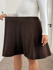 SHEIN CURVE+ Plus Size Women's Autumn/Winter New Solid Color Casual Knit Midi Skirt, Suitable For Daily Commute, Holiday Party, Christmas, Halloween Fall - Green - View 5