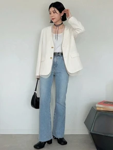 FRIFUL 女款初秋新款韓式拼接透視輕盈面料西裝外套 - 米色 - 查看 3