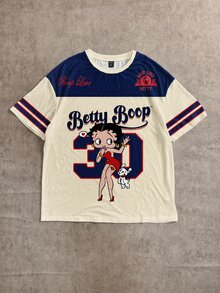 Attitoon Betty Boop x SHEIN 休閒極簡圓領短袖寬鬆女款T恤，聯名印花圖案，適合外出、街頭穿搭、機場造型、時尚、返校、Y2K、派對、海灘度假、假日 - 彩色 - 查看 10