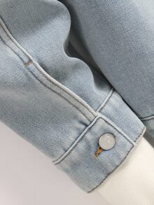SHEIN Teen Boy Fashion Y2k Casual Fall/Winter Denim Bottom Patchwork Knitted Hooded Loose-Sleeved Jacket - Blue - View 5