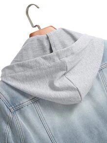SHEIN Teen Boy Fashion Y2k Casual Fall/Winter Denim Bottom Patchwork Knitted Hooded Loose-Sleeved Jacket - Blue - View 4