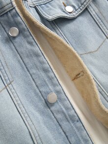 SHEIN Teen Boy Fashion Y2k Casual Fall/Winter Denim Bottom Patchwork Knitted Hooded Loose-Sleeved Jacket - Blue - View 8