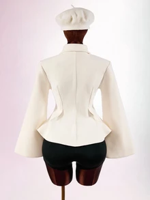 Amplova 女款純色時尚優雅法式百搭日常穿著辦公大衣 乳白色 秋季 - 杏色 - 查看 6