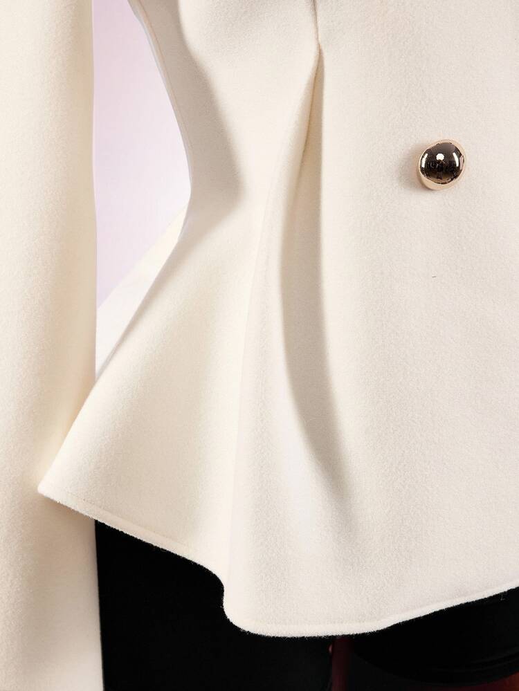 Amplova Women's Solid Color Fashion Elegant French Versatile Daily Wear Office Overcoat Cream White Fall - Apricot - View 7