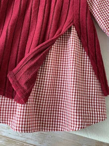 SHEIN 女童格紋領洋裝，聖誕節、秋冬日常穿著，可愛優雅 - 紅色 - 查看 9