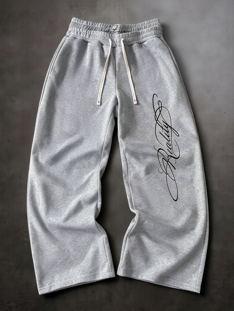Manfinity Roghcode Men's Young Street Style, INS Multi-Functional Item: Light Gray Double Waistband Graphic Print Loose Fit Sweatpants, Best Choice For Holiday Gift - Light Grey - View 3