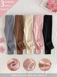 SHEIN 女童高腰愛心印花緊身褲，秋冬彈性修身兒童長褲，多色嬰幼兒休閒緊身長褲，5件/3件組 - 彩色 - 查看 8