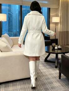 Vibekara Plus Size Women's Plush Patchwork Fashion Versatile Daily Casual Overcoat Winter - Apricot - View 2