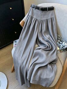 Elenzga French Style Hanging And Wide Leg Pants With Slimming Texture And Elegant Commuting Casual Women's Pants ﻿ ﻿ - Grey - View 7