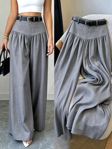 Elenzga French Style Hanging And Wide Leg Pants With Slimming Texture And Elegant Commuting Casual Women's Pants ﻿ ﻿ - Grey - View 4