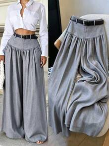 Elenzga French Style Hanging And Wide Leg Pants With Slimming Texture And Elegant Commuting Casual Women's Pants ﻿ ﻿ - Grey - View 1