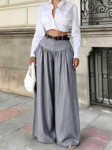Elenzga French Style Hanging And Wide Leg Pants With Slimming Texture And Elegant Commuting Casual Women's Pants ﻿ ﻿ - Grey - View 2