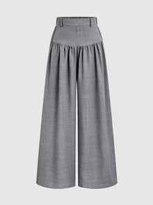 Elenzga French Style Hanging And Wide Leg Pants With Slimming Texture And Elegant Commuting Casual Women's Pants ﻿ ﻿ - Grey - View 3